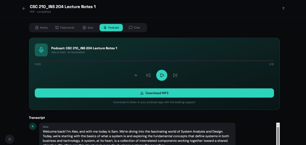 AI tool turning lecture notes into quizzes flashcards and summaries
